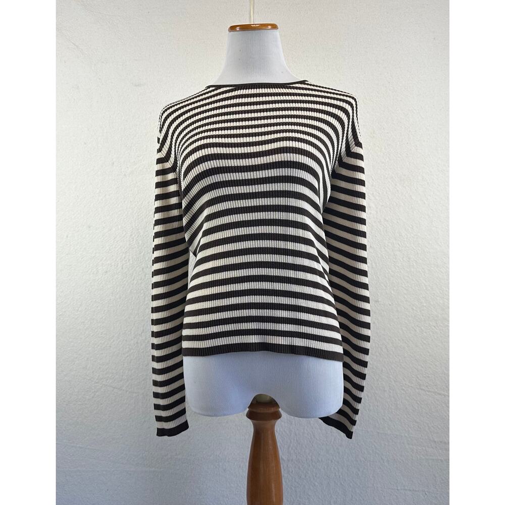 Preview Collection Classic 100% Silk Brown/Cream Striped Sweater XL Quiet Luxury